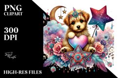 Colorful Boho Puppy Holding a Heart PNG Product Image 2