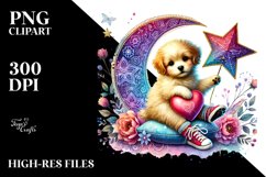 Colorful Boho Puppy Holding a Heart PNG Product Image 2