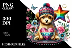 Cute Boho Puppy Heart on Flower PNG Product Image 2