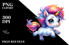 Cute Baby Unicorn Running, PNG Product Image 2