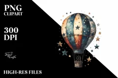 Vintage Dirty Hot Air Balloon with Stars | Watercolor Product Image 1