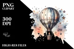 Vintage Dirty Hot Air Balloon with Stars | Watercolor Product Image 3