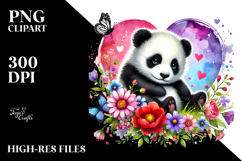 Baby Panda on Flower Holding Heart PNG Product Image 2