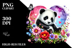 Baby Panda on Flower Holding Heart PNG Product Image 2