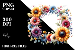 Colorful Glossy Sunflower Frame PNG Product Image 2