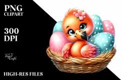 Cute Colorful Baby Flamingo in Egg Basket Product Image 1