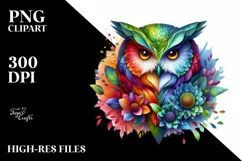 Abstract Vibrant Owl with 3D Looking Flowers PNG Product Image 1