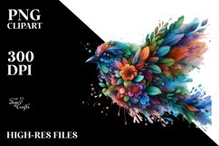 Abstract Vibrant Bird with 3D Looking Flowers PNG Product Image 1