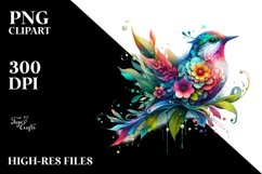 Abstract Vibrant Bird with 3D Looking Flowers PNG Product Image 3