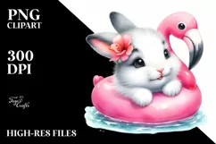 Cute Colorful Baby Arctic Hare with Pink Flamingo Swim Ring Product Image 3