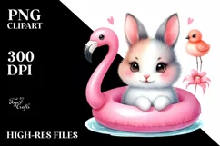 Cute Colorful Baby Arctic Hare with Pink Flamingo Swim Ring Product Image 1