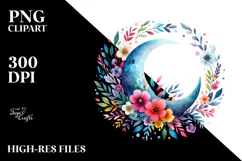 Vibrant Watercolor Whimsical Moon | Sublimation | Clipart Product Image 2