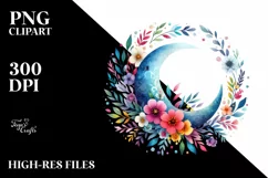 Vibrant Watercolor Whimsical Moon | Sublimation | Clipart Product Image 1