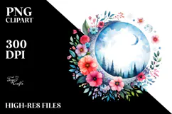 Vibrant Watercolor Whimsical Moon | Sublimation | Clipart Product Image 2