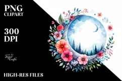 Vibrant Watercolor Whimsical Moon | Sublimation | Clipart Product Image 3