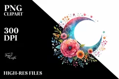 Vibrant Watercolor Whimsical Moon | Sublimation | Clipart Product Image 1