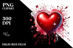 Red Glossy Heart on Splashy Background PNG Product Image 2