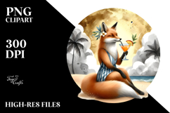Cool Fox Having Cocktail, PNG Product Image 2