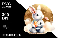 Cute Rabbit in Beachwear Watercolor PNG Product Image 2