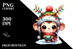 Expressive Baby Monkey PNG with Reindeer Horns Product Image 3