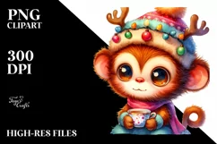 Expressive Baby Monkey PNG with Reindeer Horns Product Image 3
