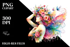 Whimsical Fairy with Floral Wreath PNG Product Image 2
