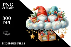 Cute Christmas Gnomes with Glittery Cloud PNG Product Image 2