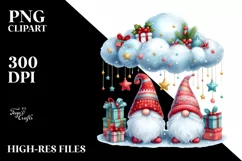 Cute Christmas Gnomes with Glittery Cloud PNG Product Image 2