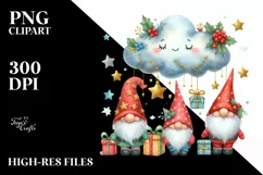 Cute Christmas Gnomes with Glittery Cloud PNG Product Image 2