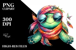 Funny Cute Turtle with Scarf | Watercolor Clipart Product Image 3