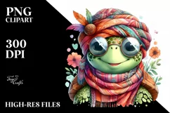 Funny Cute Turtle with Scarf | Watercolor Clipart Product Image 3