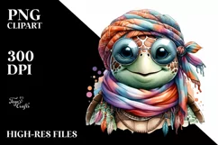 Funny Cute Turtle with Scarf | Watercolor Clipart Product Image 1