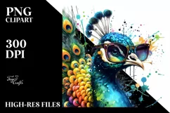 Colorful Quirky Peacock Art Clipart Product Image 1