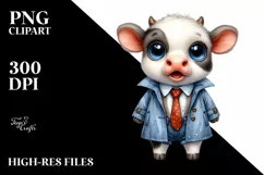 Watercolor Baby Cow Excited and Dressed in Raincoat Product Image 1