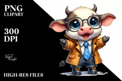 Watercolor Baby Cow Excited and Dressed in Raincoat Product Image 1