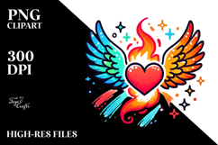 Colorful Heart with Wings, Artistic PNG Product Image 2