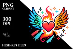 Colorful Heart with Wings, Artistic PNG Product Image 2