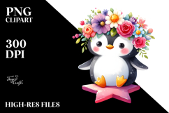 Cute Penguin with Flower Crown PNG Product Image 2