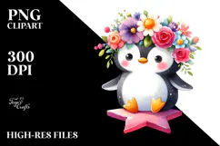 Cute Penguin with Flower Crown PNG Product Image 2