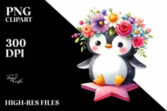 Cute Penguin with Flower Crown PNG Product Image 1