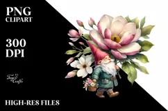 Watercolor Gnome with Magnolia Bouquet | Sublimation | Product Image 3