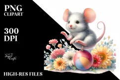 Watercolor Cute Baby Mouse Playing Gymnastics | Sublimation Product Image 1