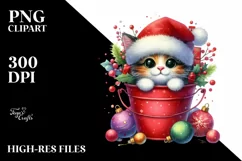 Colorful Cute Cat with Santa Hat PNG Product Image 2