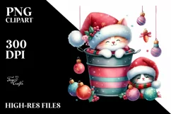 Colorful Cute Cat with Santa Hat PNG Product Image 2
