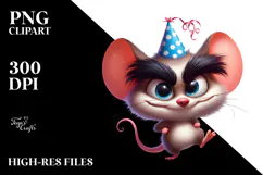 Ridiculously Cute Mouse with Party Hat PNG Product Image 2