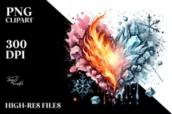 Washed Watercolor Fire and Ice Heart PNG Product Image 2