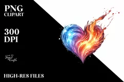 Washed Watercolor Fire and Ice Heart PNG Product Image 2