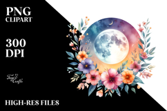 Vibrant Watercolor Boho Moon | Sublimation | Clipart Product Image 2
