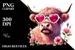 Detailed Highland Cow with Sunglasses PNG Product Image 2