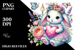 Colorful Adorned Bunny Holding a Heart PNG Product Image 2